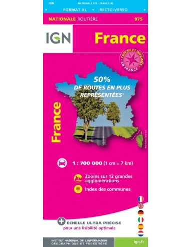 Carte IGN 1M975 - 975  France Routiere Xl 2020 - Recto-Verso