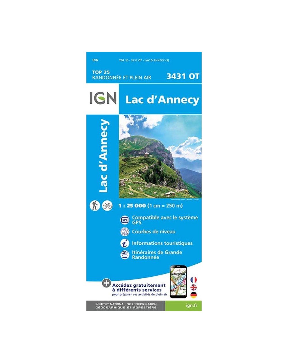 Carte IGN autour du Lac d'Annecy 3431OT