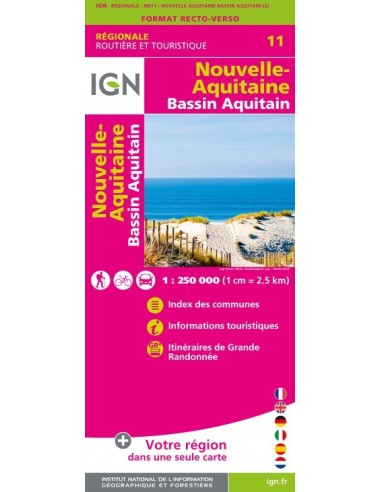 Carte IGN NR11 - Nr11 Nouvelle-Aquitaine Bassin Aquitain - Recto /Verso