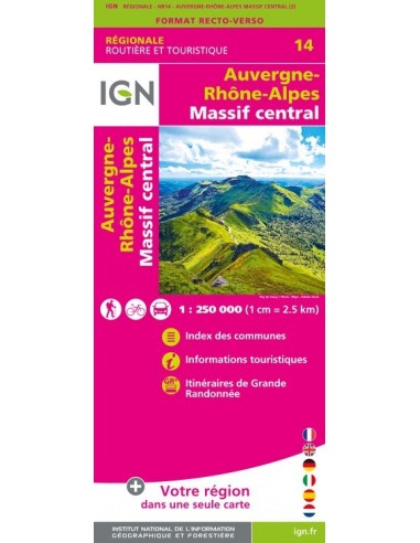 Carte IGN NR14 - Nr14 Auvergne-Rhône-Alpes Massif Central - Recto/Verso