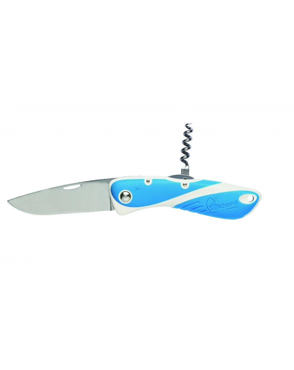 Couteau Aquaterra bleu avec tire-bouchon et lame simple. Wichard