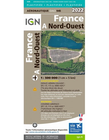 Carte IGN OACI945 - France Nord-Ouest Plastifiée 2022