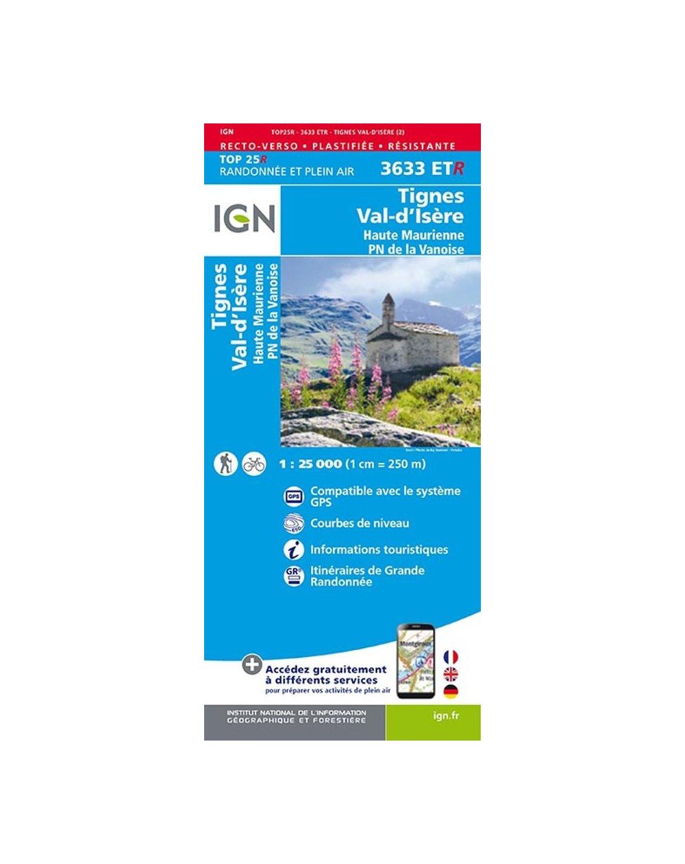Carte IGN Tignes, Val d'Isère 3633ETR