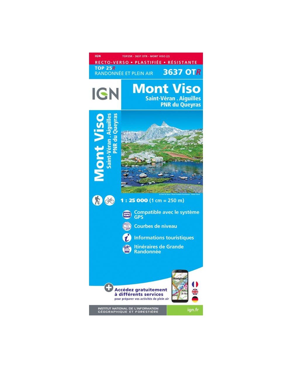 Carte IGN Mont Viso, Saint-Véran 3637OTR