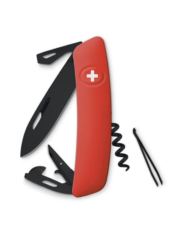 Couteau suisse 11 fonctions D03 | ALLBLACK rouge | SWIZA