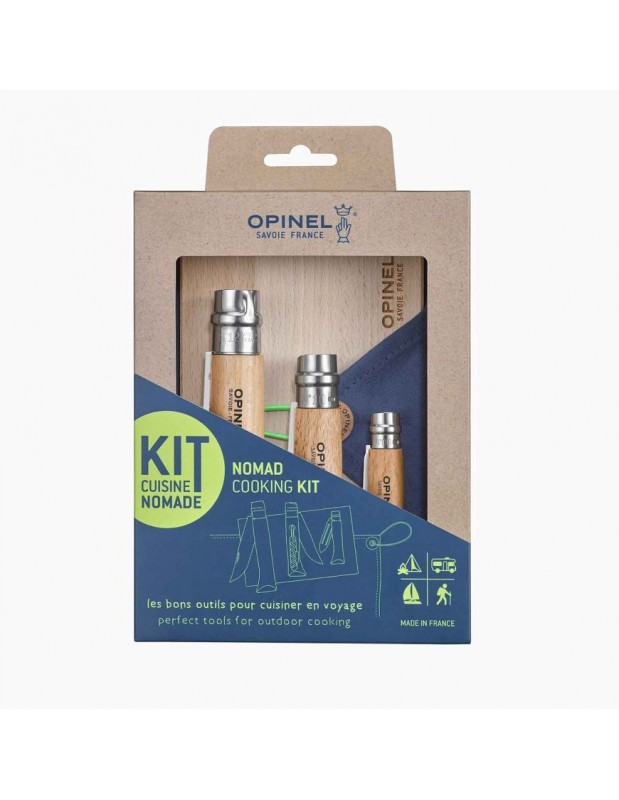 Kit Opinel Nomade avec 3 couteaux, planche et torchon