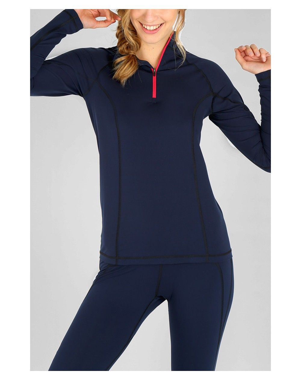 tee-shirt thermique col demi-zip Olivia navy