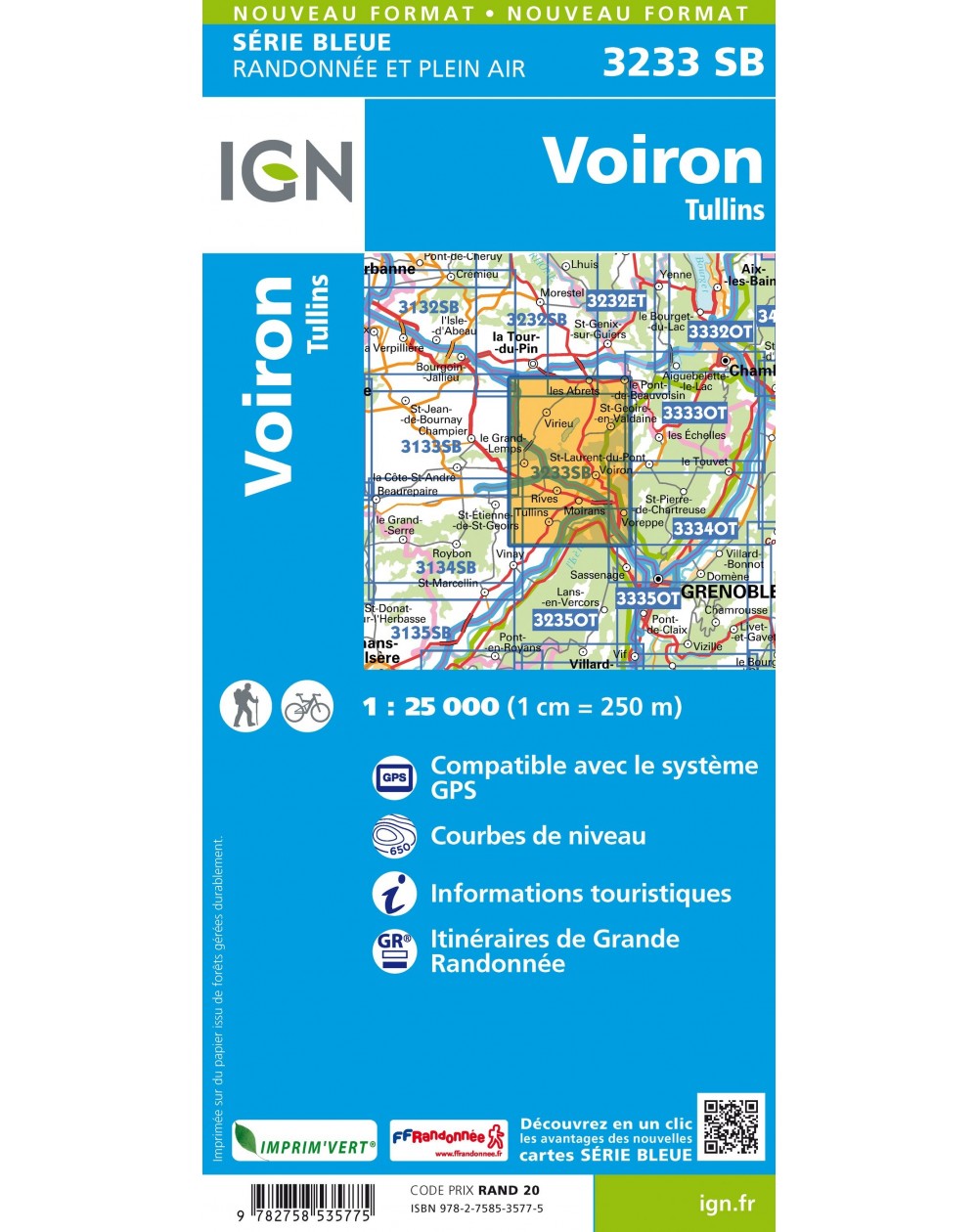 Carte randonnée Voiron/Tullins | série Bleue IGN-3233SB