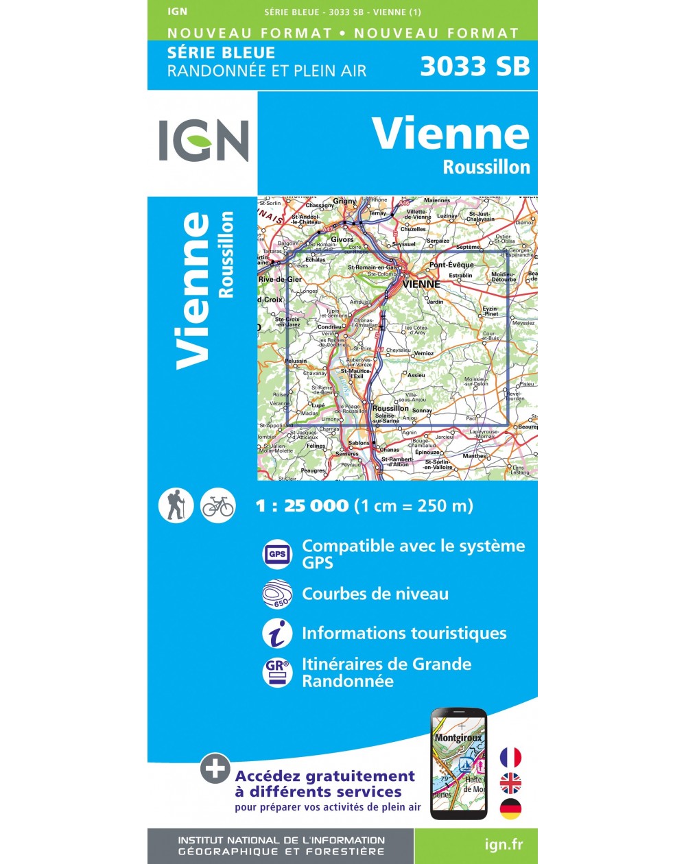 Carte randonnée Vienne/Roussillon | série Bleue IGN-3033SB