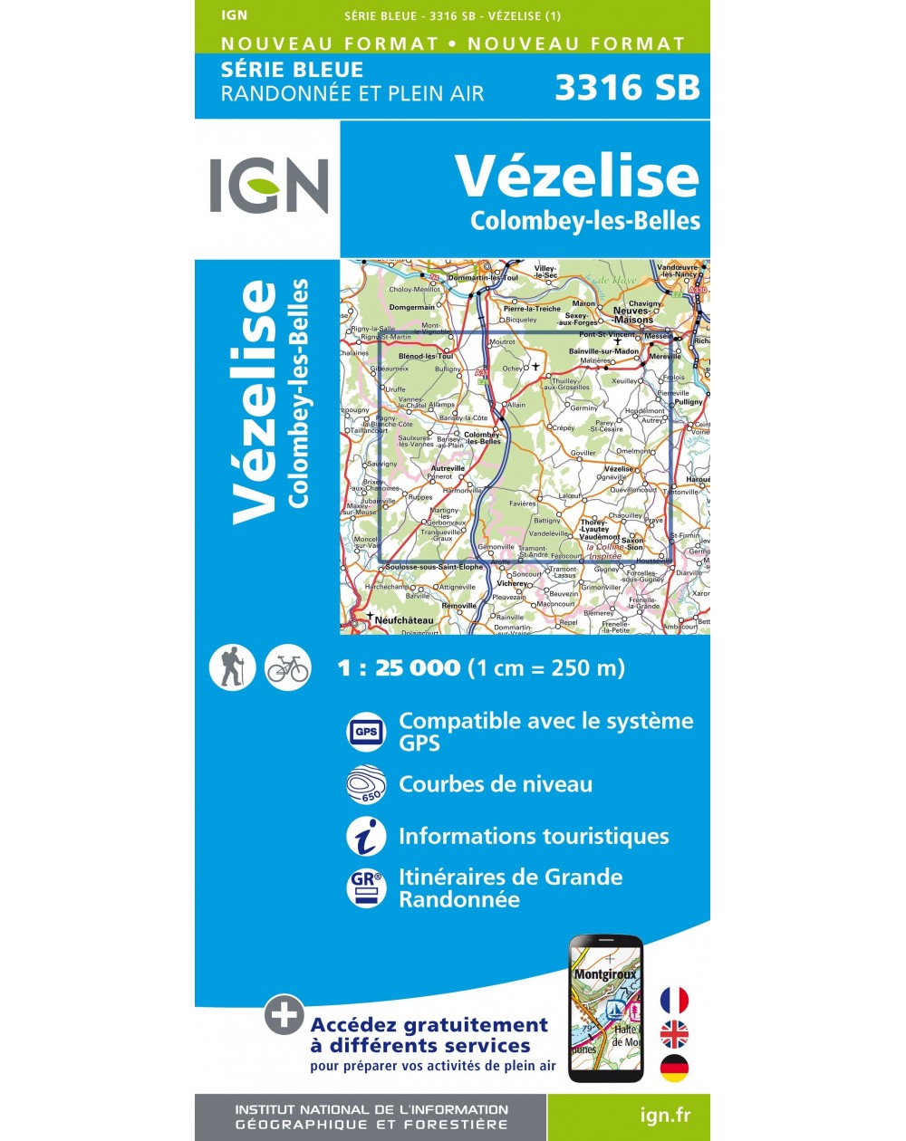 Carte randonnée Vézelise/Colombey les Belles | série Bleue IGN-3316SB