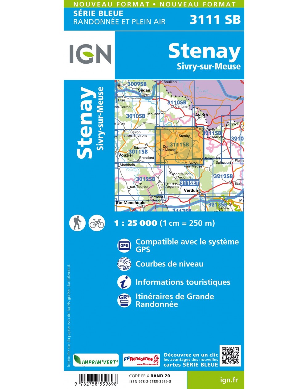 Carte randonnée Stenay/Sivry sur Meuse | série Bleue IGN-3111SB