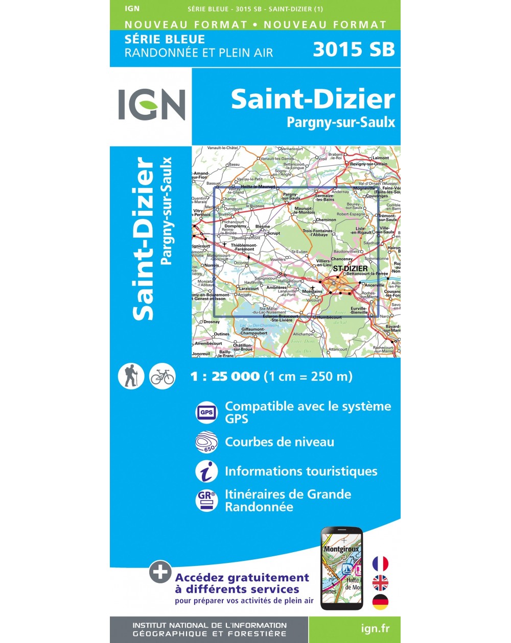 Carte randonnée St-Dizier/Pargny-sur-Saulx | série Bleue IGN-3015SB