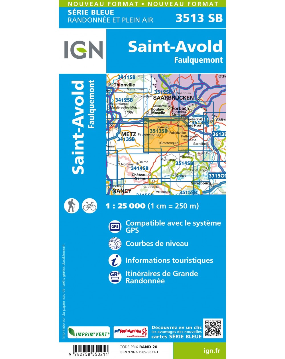 Carte randonnée St-Avold-Faulquemont  | série Bleue IGN-3513SB