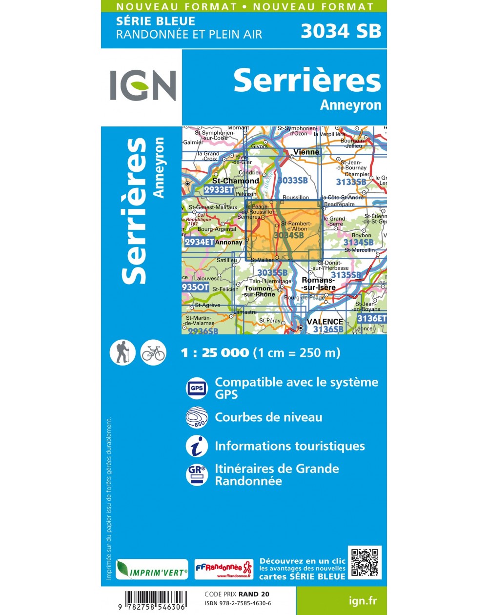 Carte randonnée Serrières/Anneyron | série Bleue IGN-3034SB