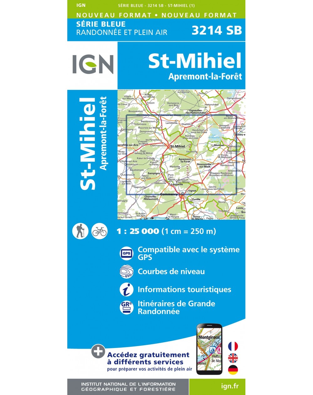 Carte randonnée Saint Mihiel/Apremont la Forêt | série Bleue IGN-3214SB