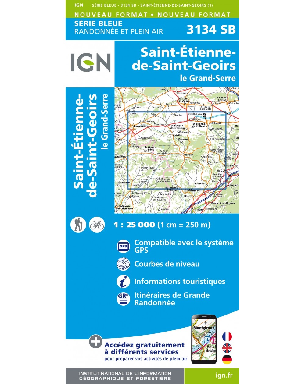 Carte randonnée Saint-Etienne de Saint-Geoirs/Le Grand Serre | série Bleue IGN-3134SB