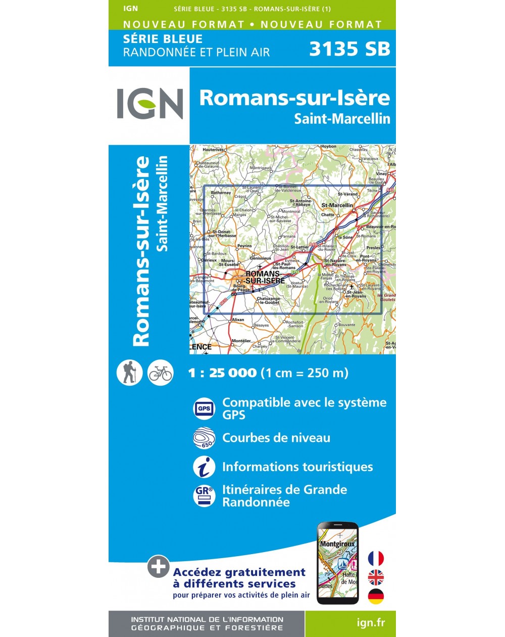 Carte randonnée Romans sur Isère/St Marcellin | série Bleue IGN-3135SB