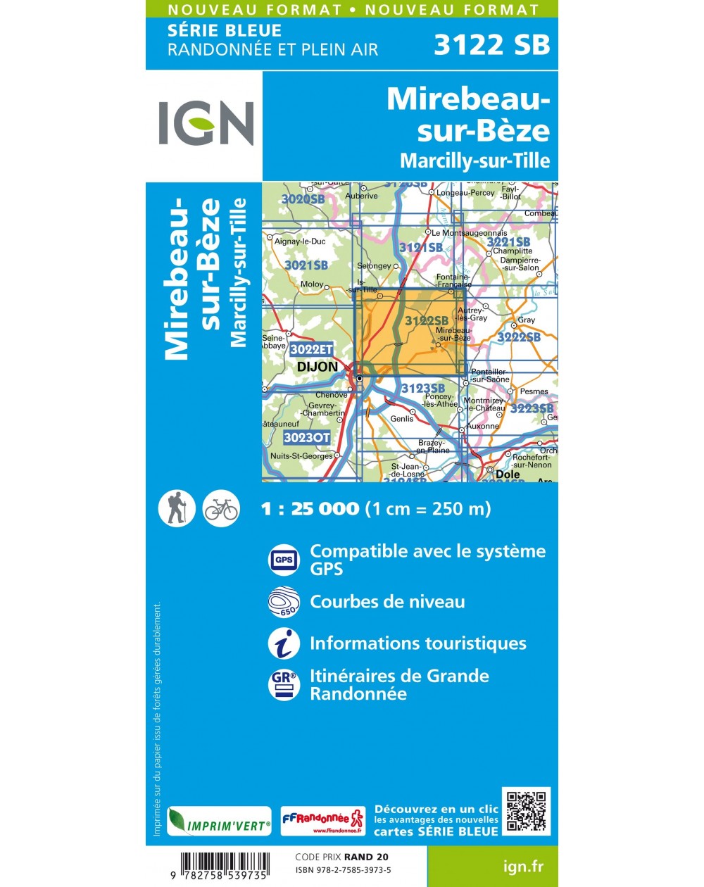 Carte randonnée Mirebeau-sur-Bèze/Marcilly sur Tille | série Bleue IGN-3122SB