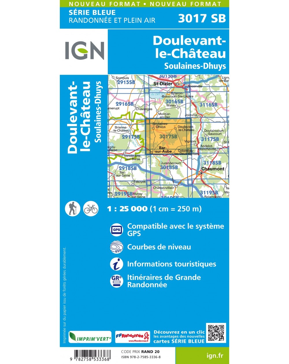 Carte randonnée Doulevant le Château / Soulaines Dhuys | série Bleue IGN-3017SB