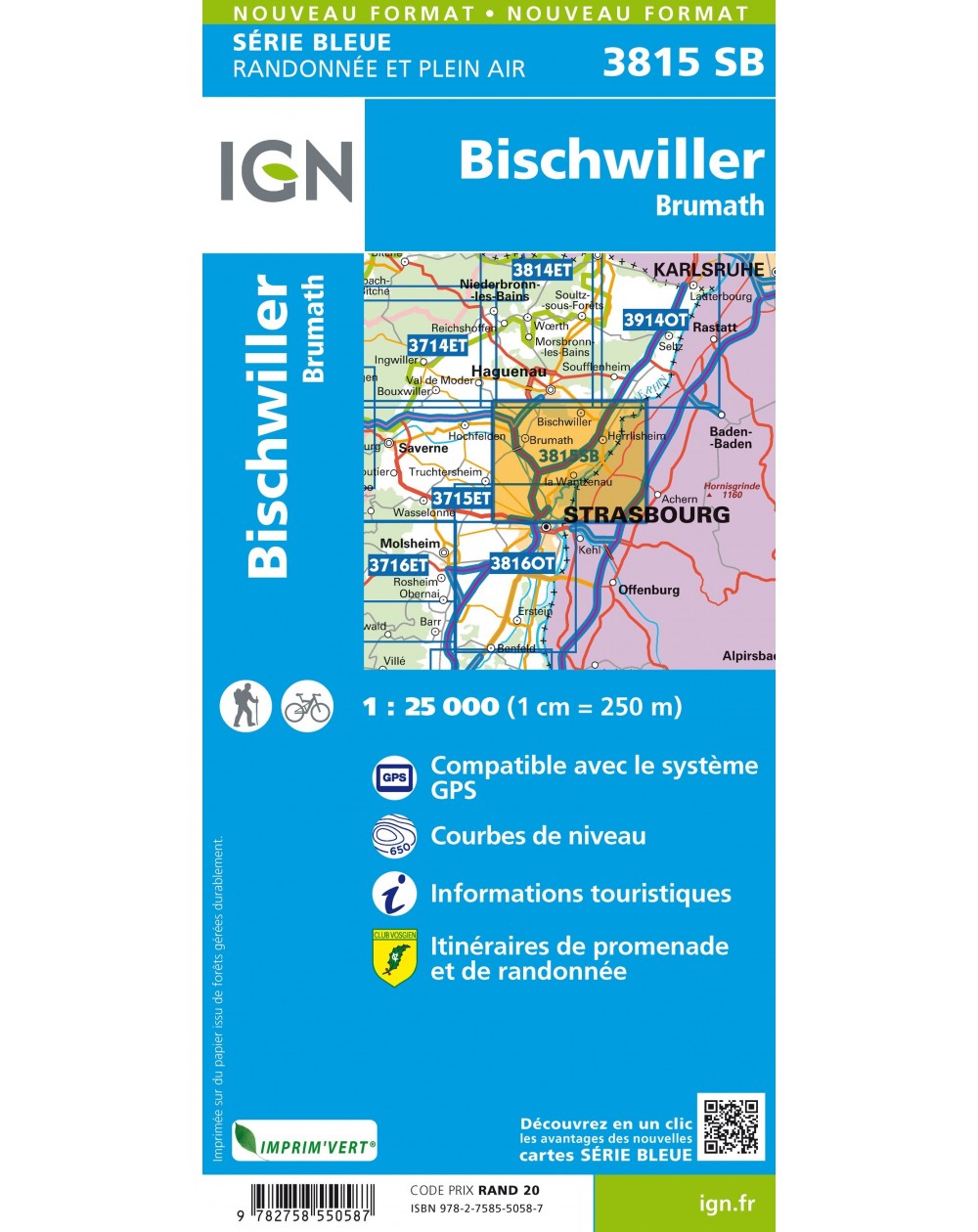 Carte randonnée Bischwiller-Brumath | série Bleue IGN-3815SB