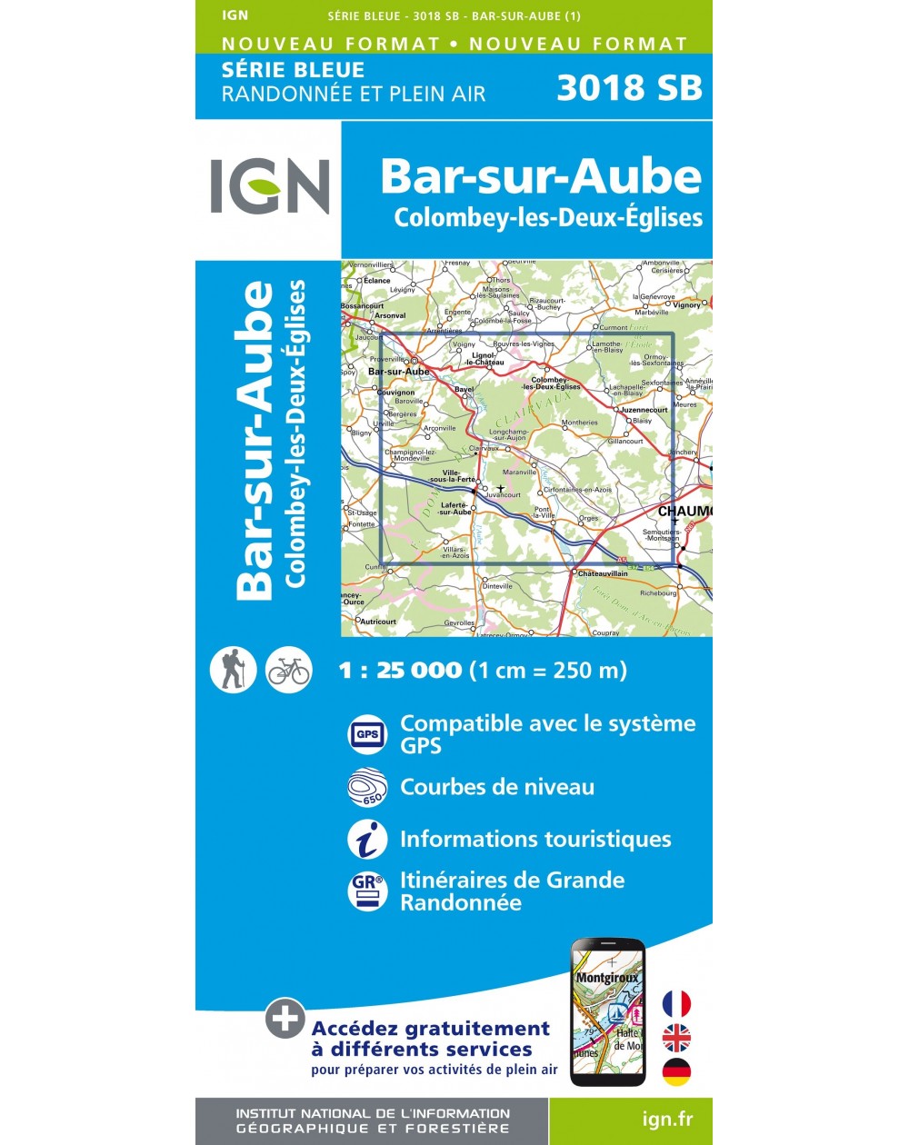 Carte randonnée Bar-sur-Aube/Colombey-les-Deux-Églises | série Bleue IGN-3018SB