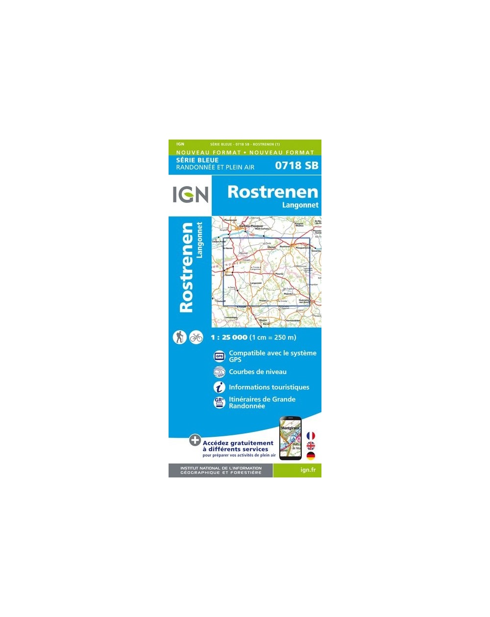 Carte randonnée Rostrenen/Langonnet | série Bleue IGN-0718SB