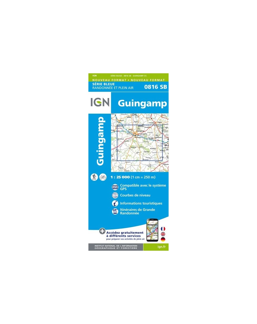 Carte randonnée Guingamp | série Bleue IGN-0816SB