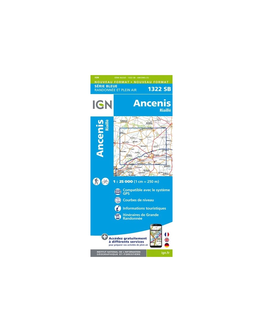 Carte randonnée Ancenis/ Riaille / Ligne | série Bleue IGN-1322SB