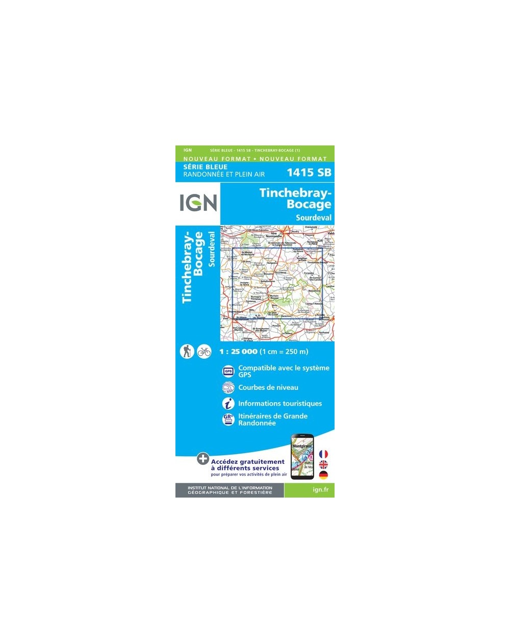 Carte randonnée Sourdeval.Mortain/Tinchebray | série Bleue IGN-1415SB