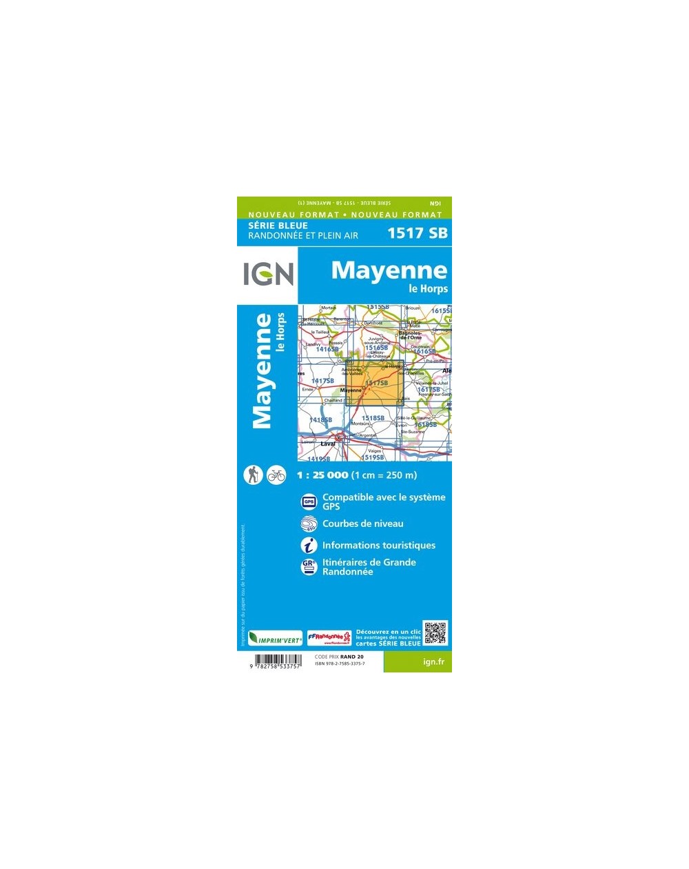 Carte randonnée Mayenne/Le Horpe | série Bleue IGN-1517SB