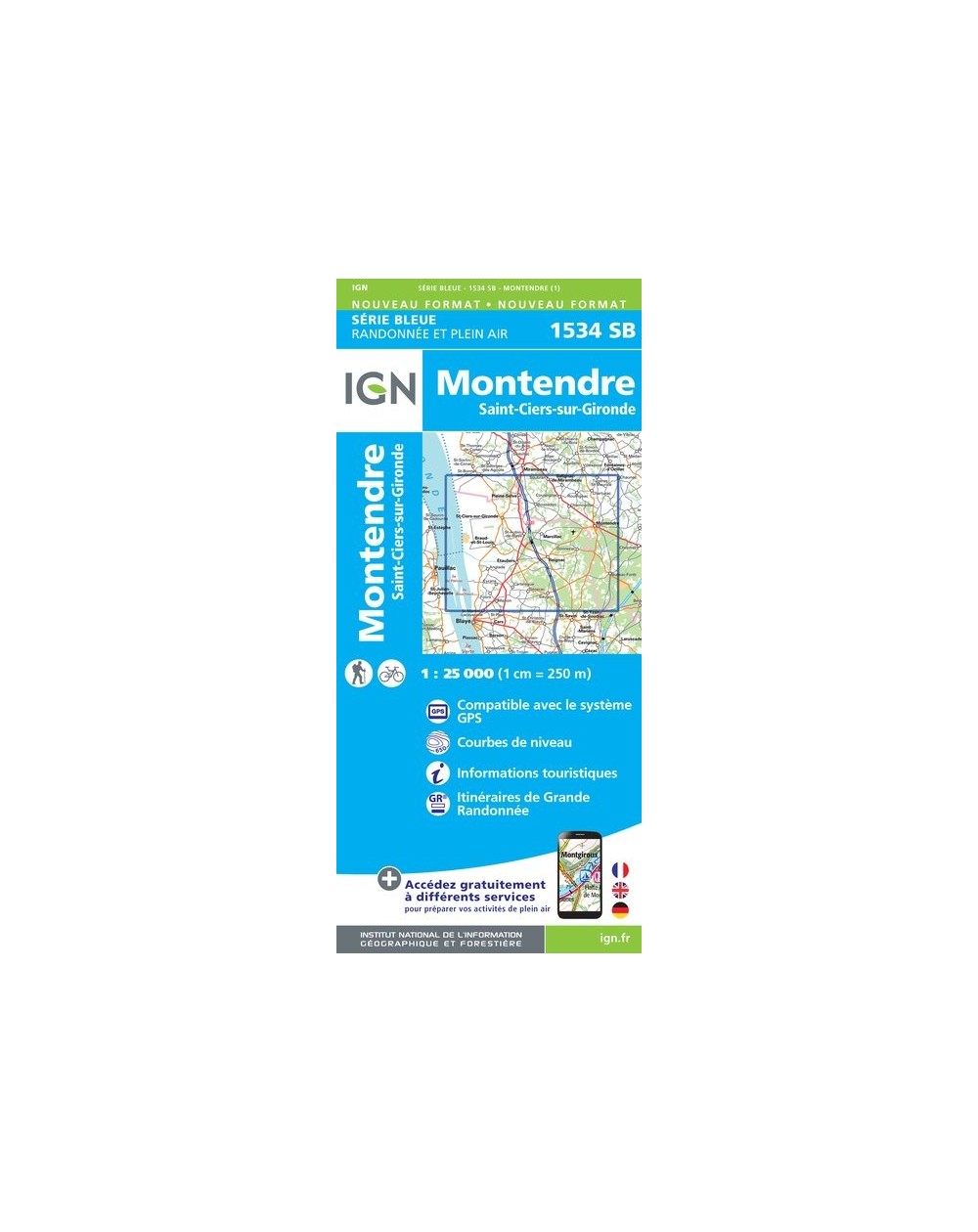 Carte randonnée Montendre/Saint-Ciers-sur-Gironde | série Bleue IGN-1534SB