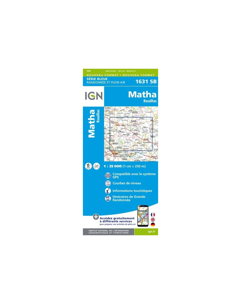 Carte randonnée Matha/Rouillac | série Bleue IGN-1631SB