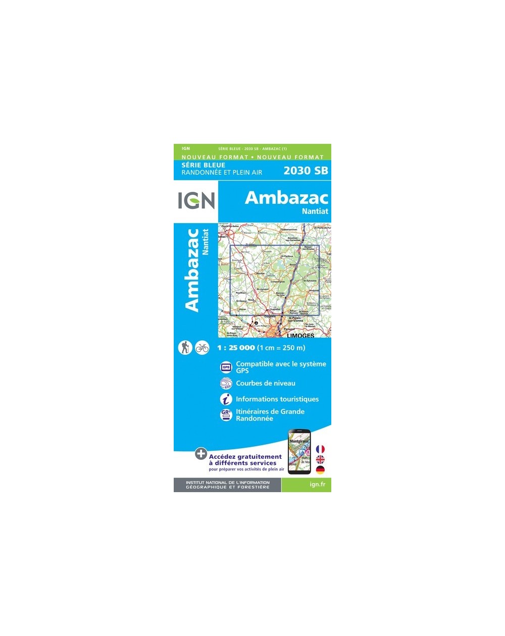 Carte randonnée Ambazac/Nantiat | série Bleue IGN-2030SB