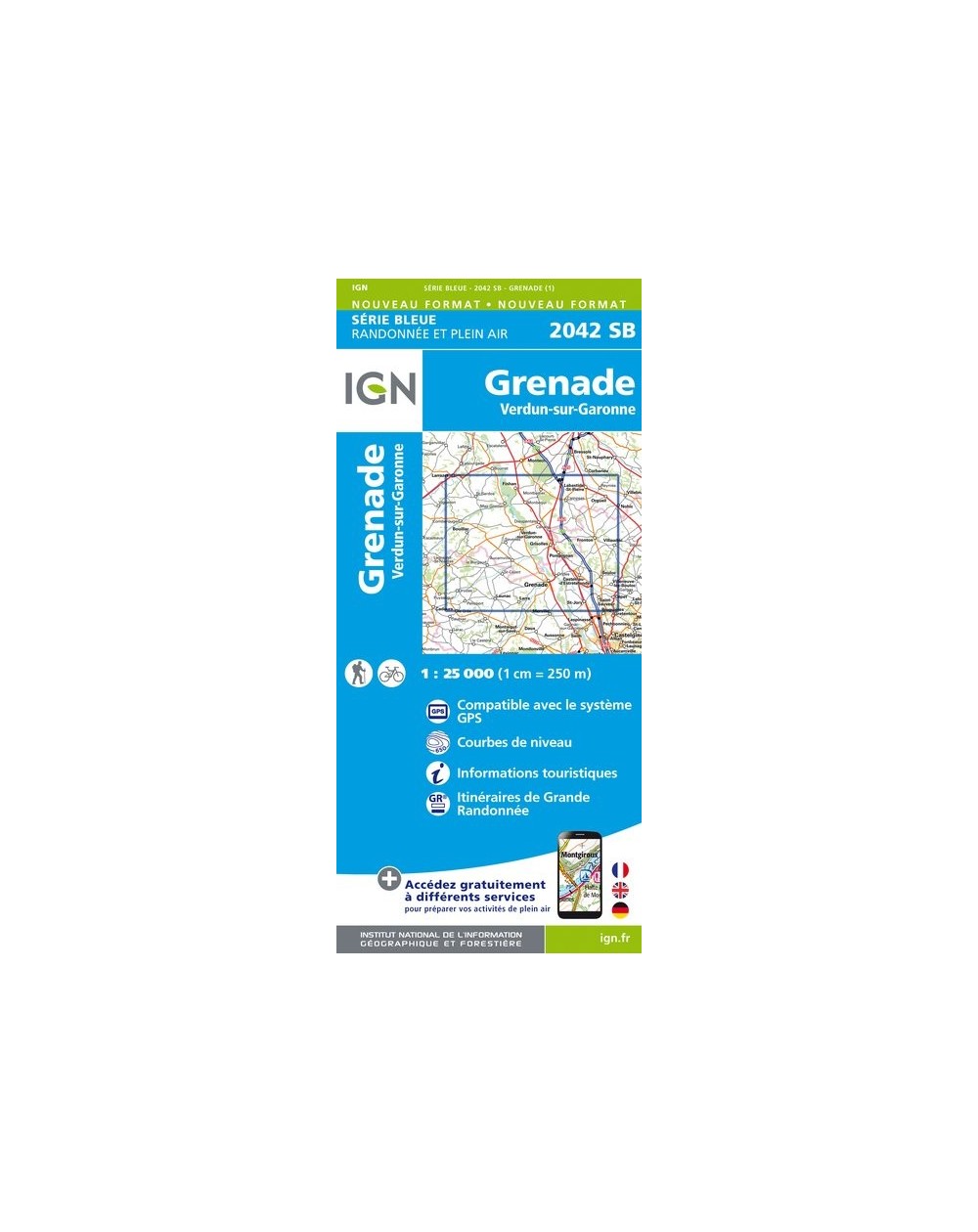 Carte randonnée Grenade/Verdun-sur-Garonne  | série Bleue IGN-2042SB