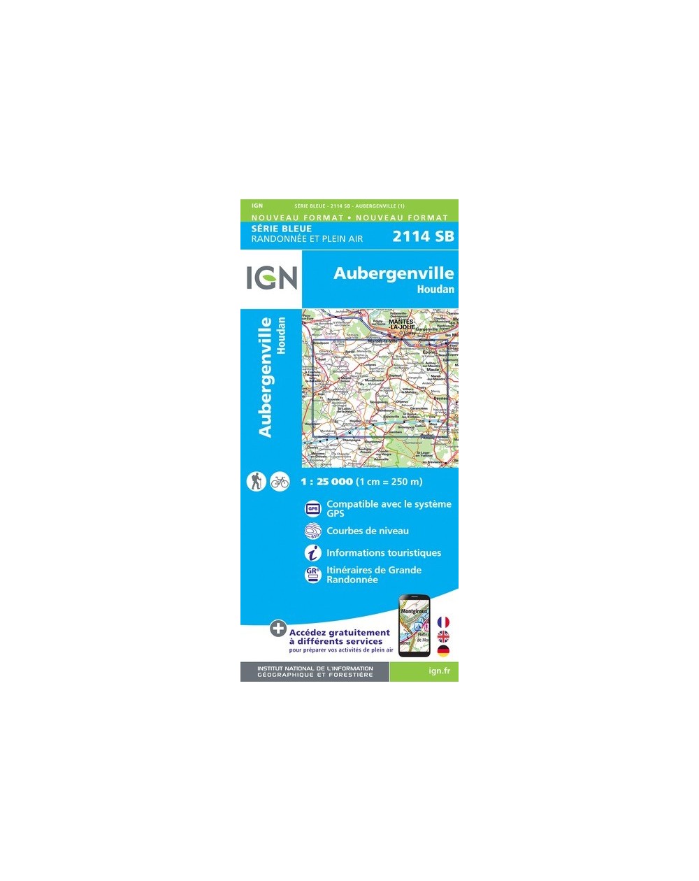 Carte randonnée Aubergenville/Houdan | série Bleue IGN-2114SB