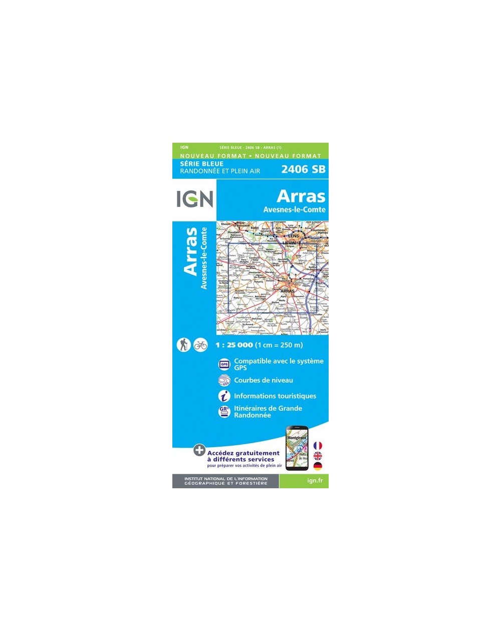 Carte randonnée Arras.Avesnes-le-Comte | série Bleue IGN-2406SB