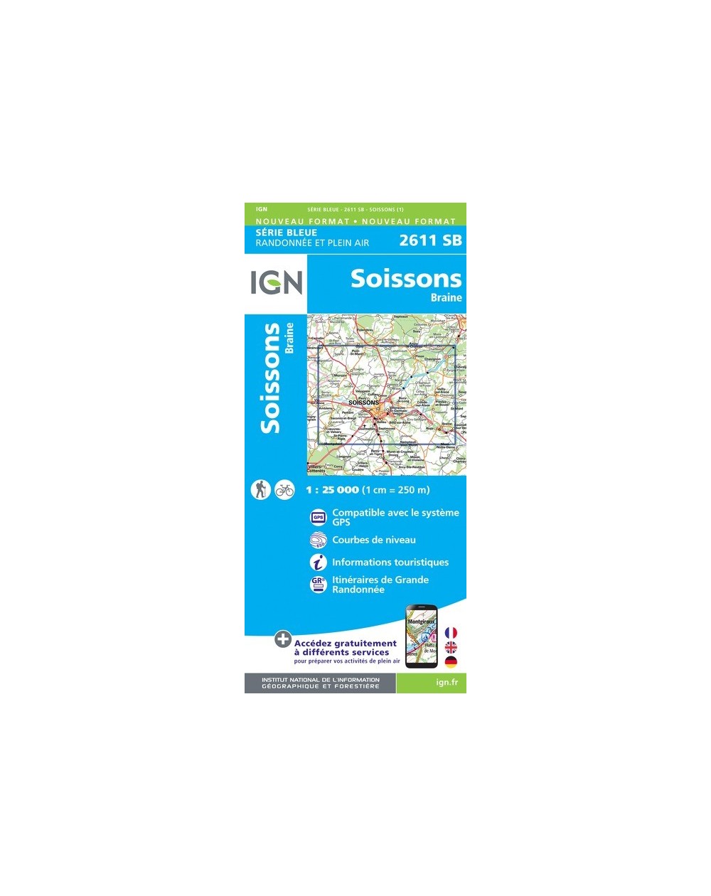 Carte randonnée Soissons.Braine  | série Bleue IGN-2611SB