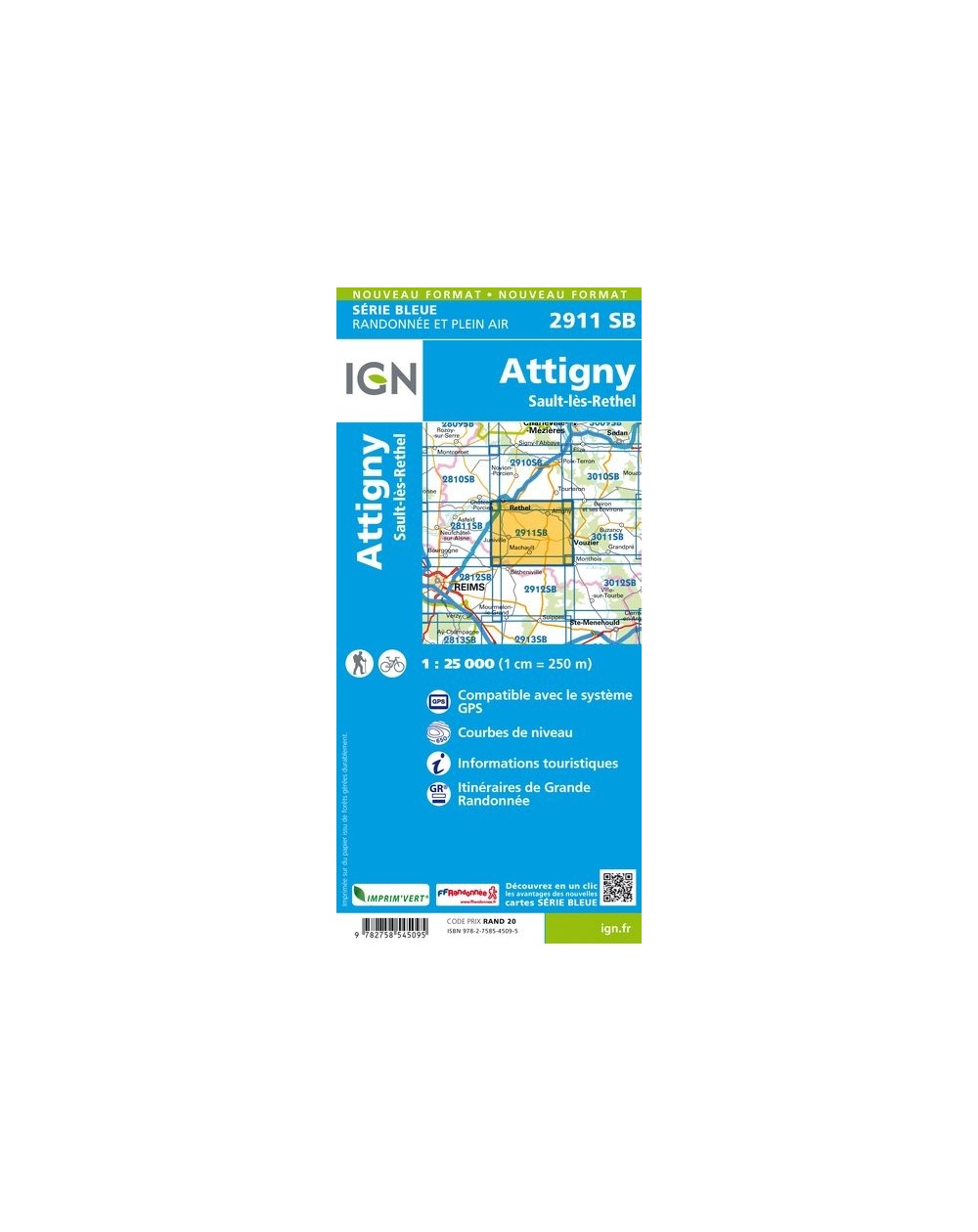 Carte randonnée Attigny/Sault-Les-Rethel | série Bleue IGN-2911SB