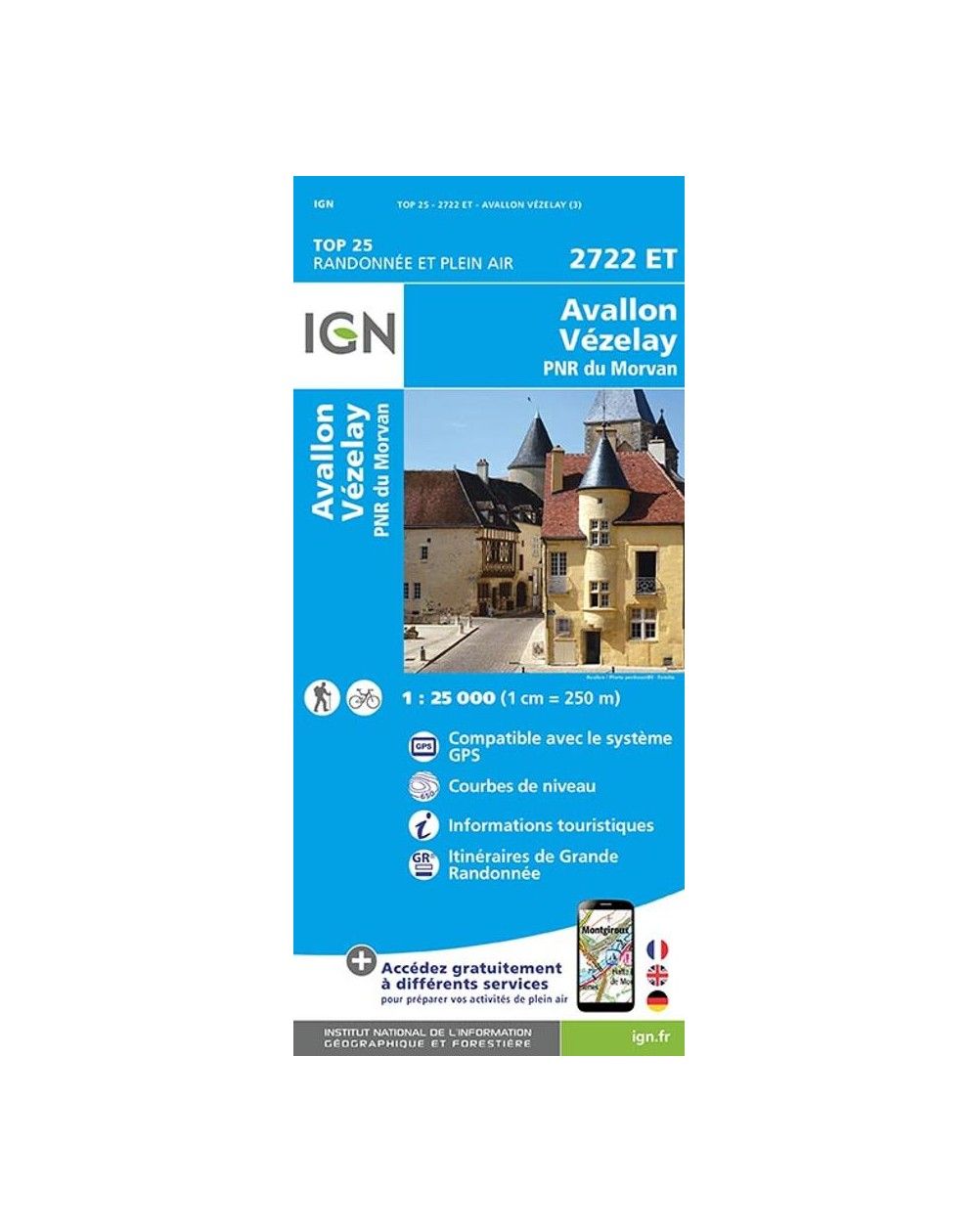 Carte IGN Avallon Vézelay 2722ET