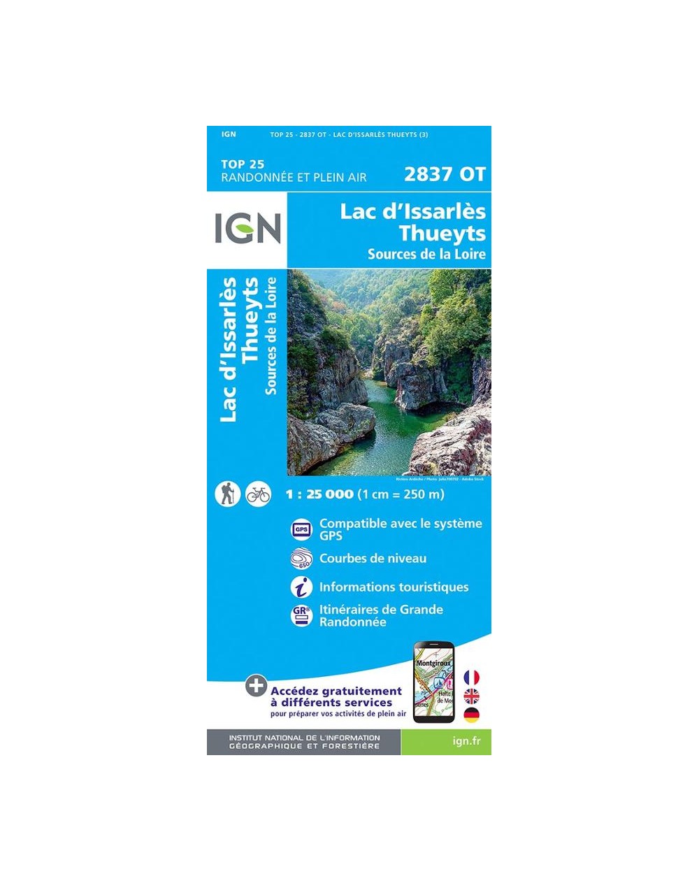 Carte IGN Lac d'Issarlès 2837OT