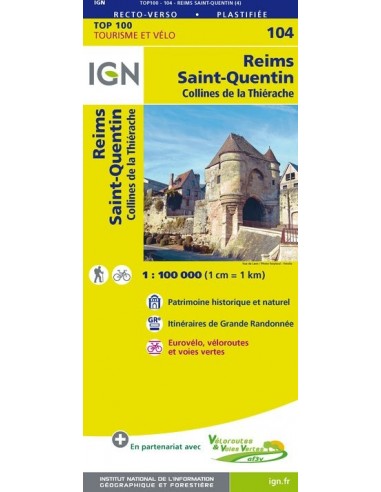 Carte Ign N° 104 Reims Saint-Quentin - Collines De La Thiérache