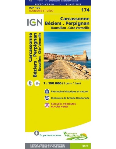 Carte Ign N° 174 Carcassonne Béziers Perpignan - Roussillon Côte Vermeille