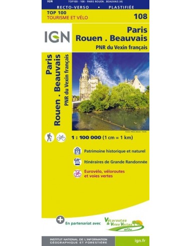 Carte Ign N° 108 Paris Rouen Beauvais - Pnr Du Vexin Français