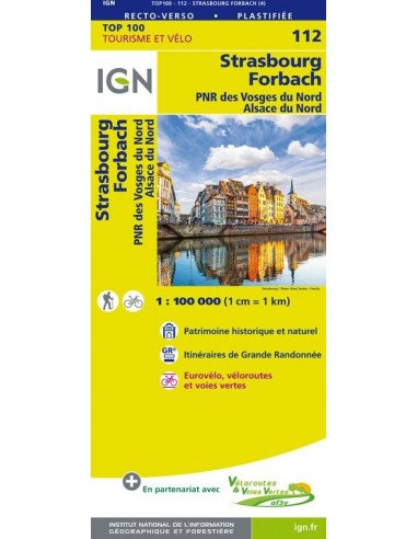 Carte Ign N° 112 Strasbourg Forbach - Pnr Des Vosges Du Nord    Alsace Du Nord