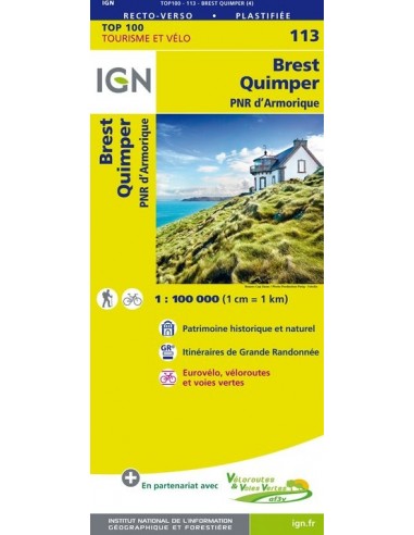 Carte Ign N° 113 Brest Quimper - Pnr D'Armorique