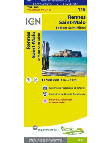 Carte Ign N° 115 Rennes Saint-Malo - Le Mont-Saint-Michel