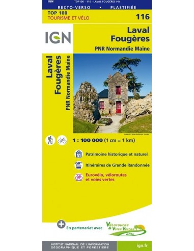 Carte Ign N° 116 Laval Fougères - Pnr Normandie Maine