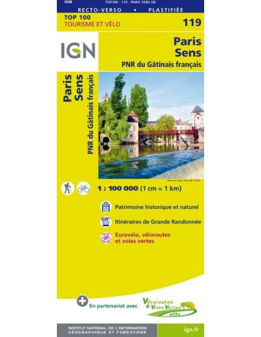 Carte Ign N° 119 Paris Sens - Pnr Du Gâtinais Français