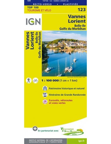 Carte Ign N° 123 Vannes Lorient - Belle-Île   Golfe Du Morbihan