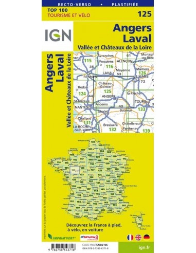 Carte Ign N° 125 Angers Laval - Vallée Et Châteaux De La Loire